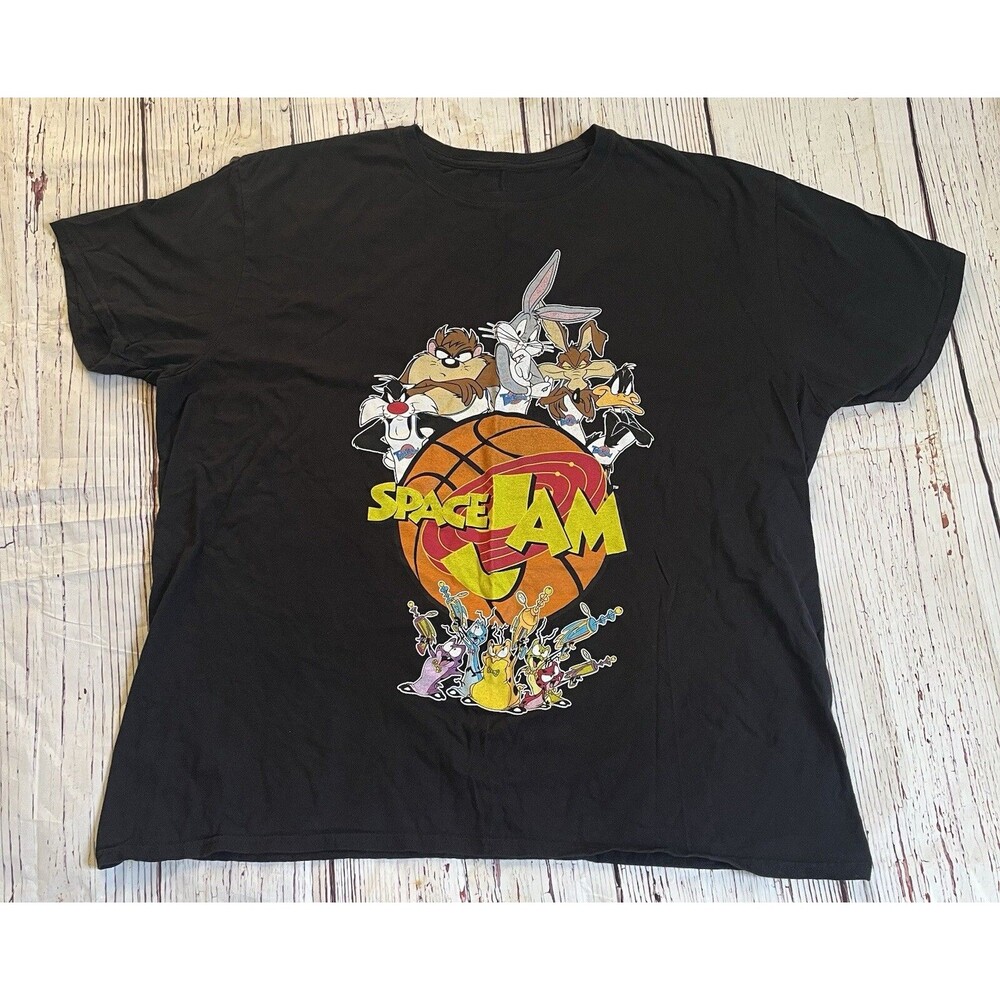 Space Jam Shirt Mens 2XL Black Tune Squad Basketball Graphic Aliens Taz Daffy